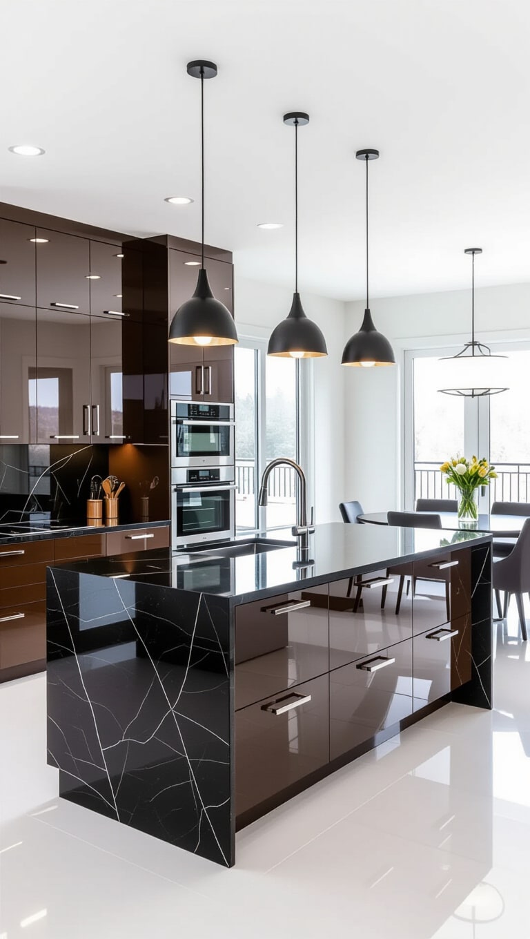 Contemporary High-Gloss Brown Cabinets