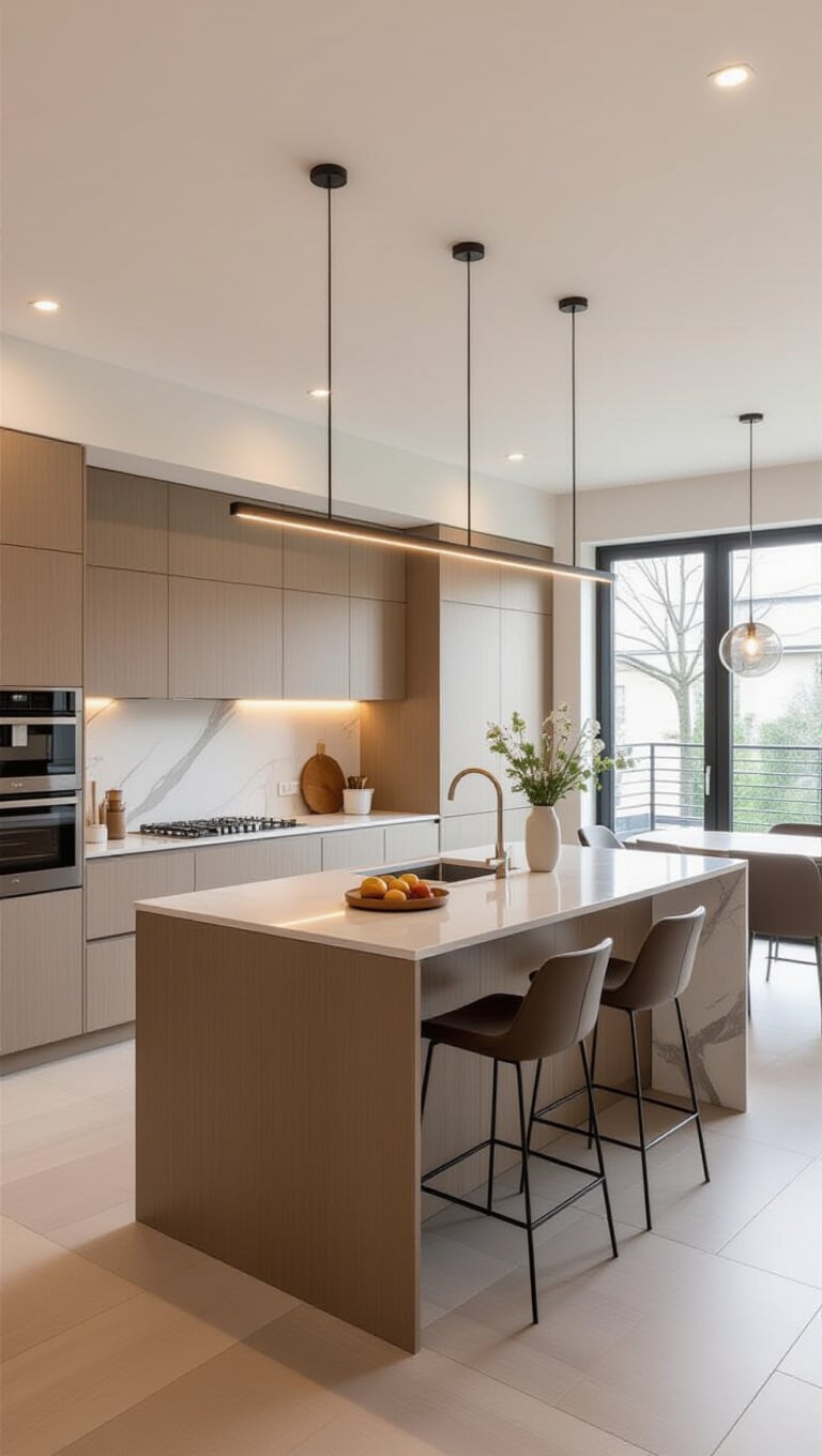 Contemporary Light Brown and White Contrast Kitchen