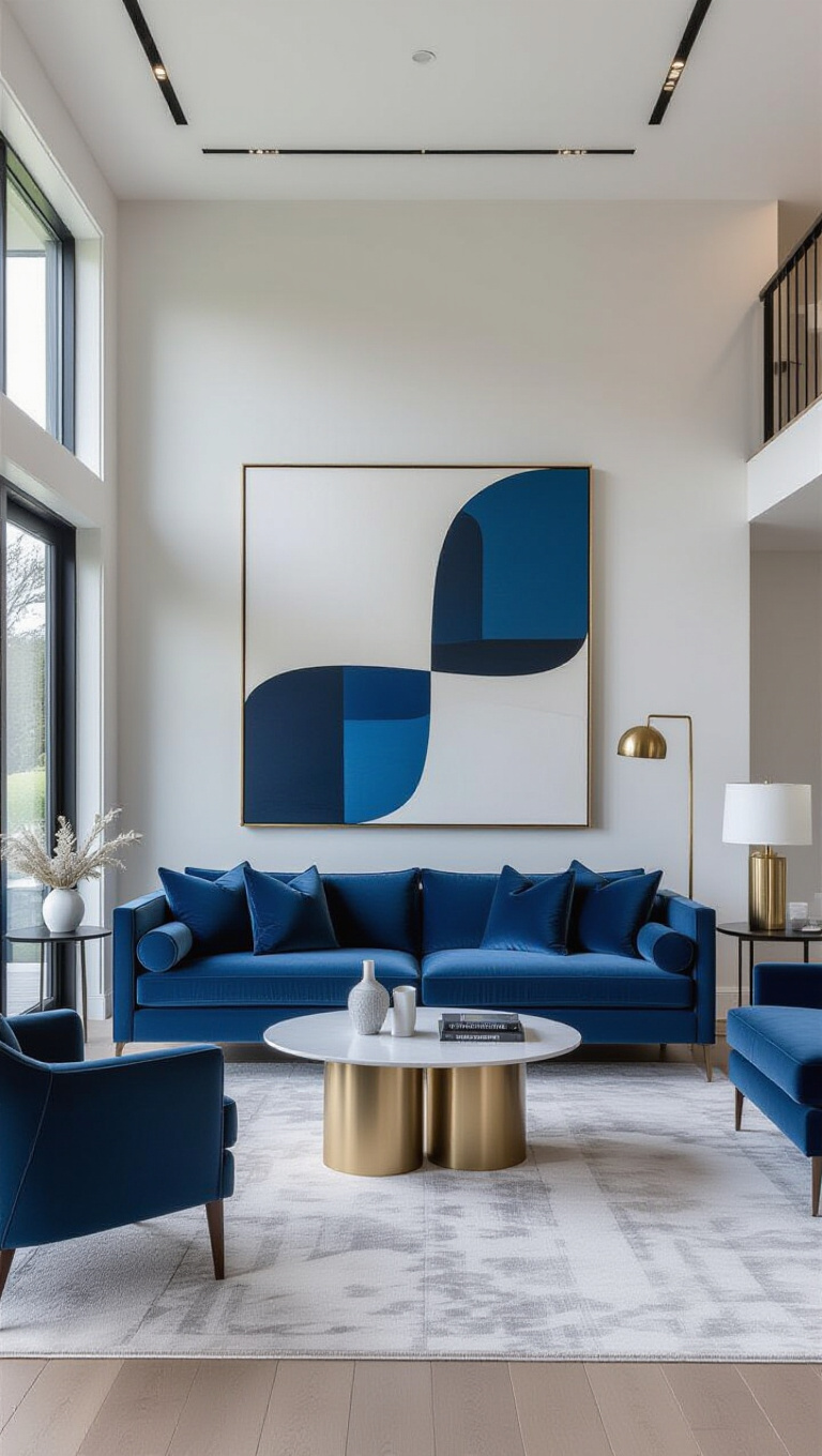 Contemporary Minimalist Blue Velvet Space
