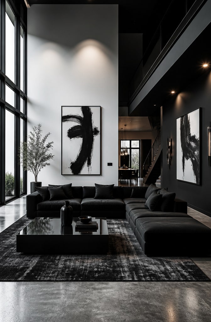 Contemporary Monochrome Black Sofa Living Room