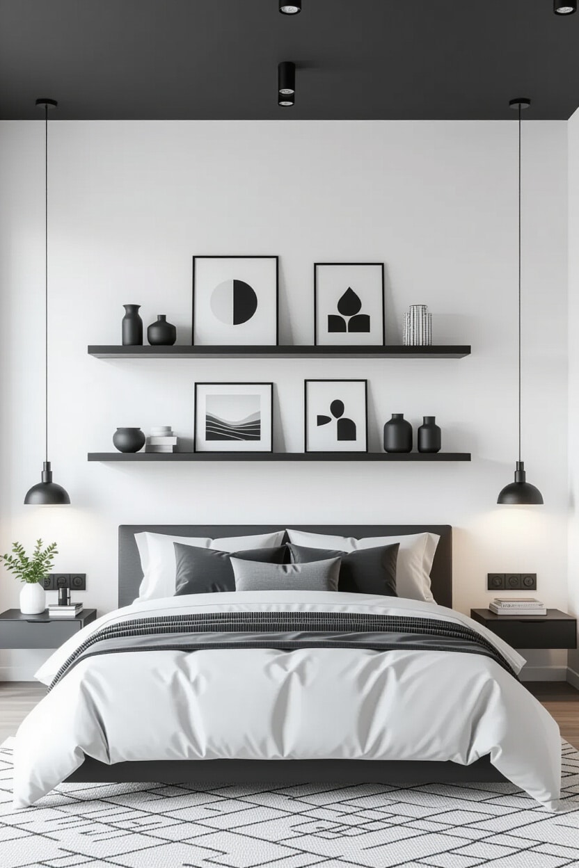 Contemporary Monochrome Shelf Decor Bedroom