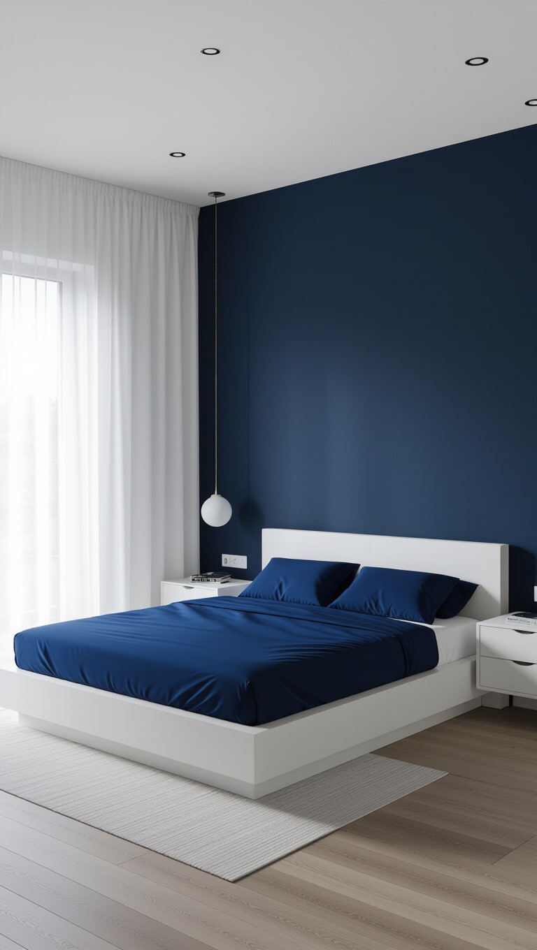 Contemporary Navy Blue and White Zen Bedroom