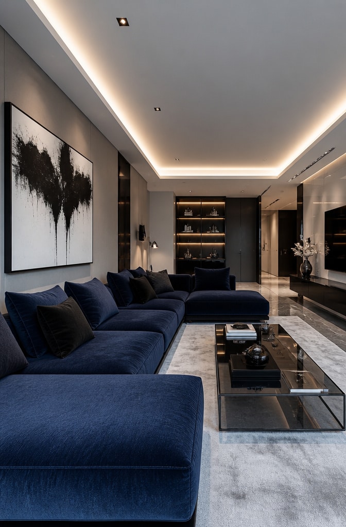 Contemporary Navy Blue Couch Living Room