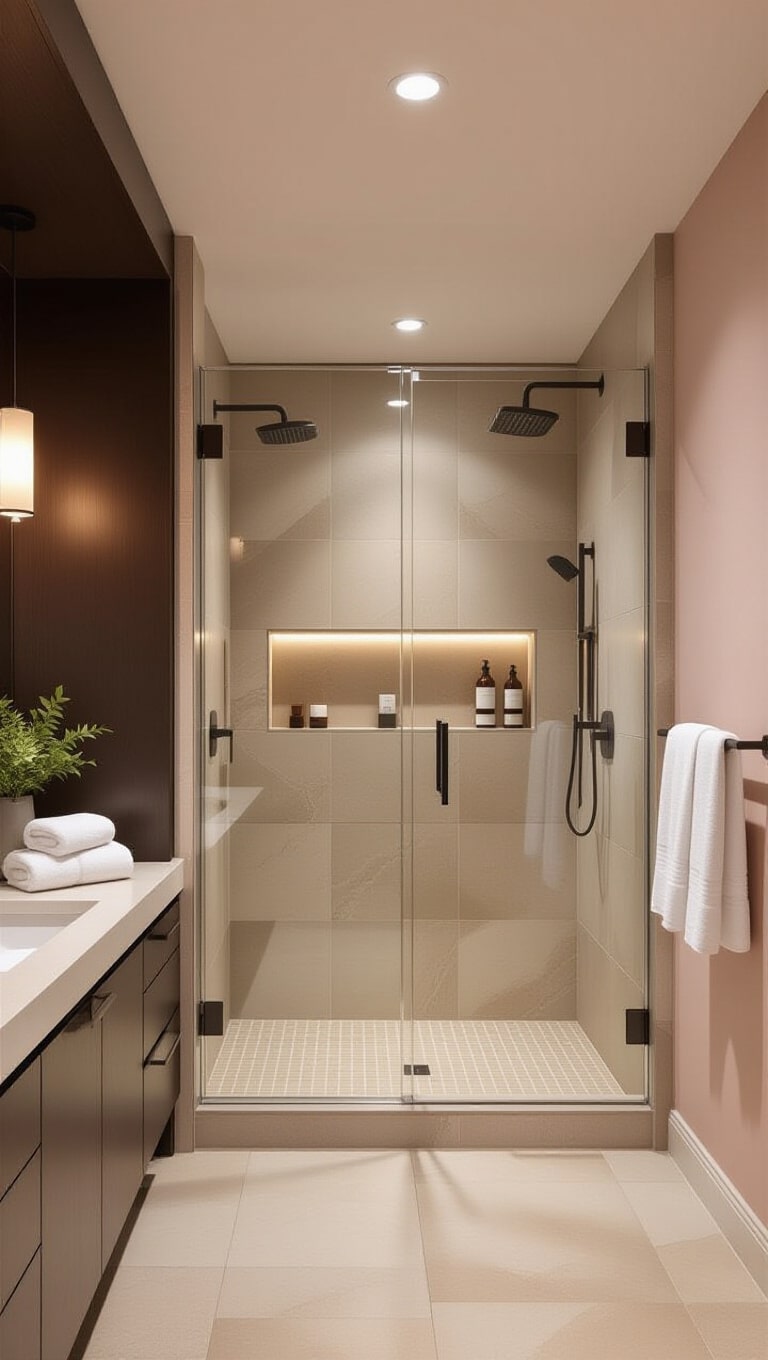 Contemporary Pink and Brown Spa Bathroom