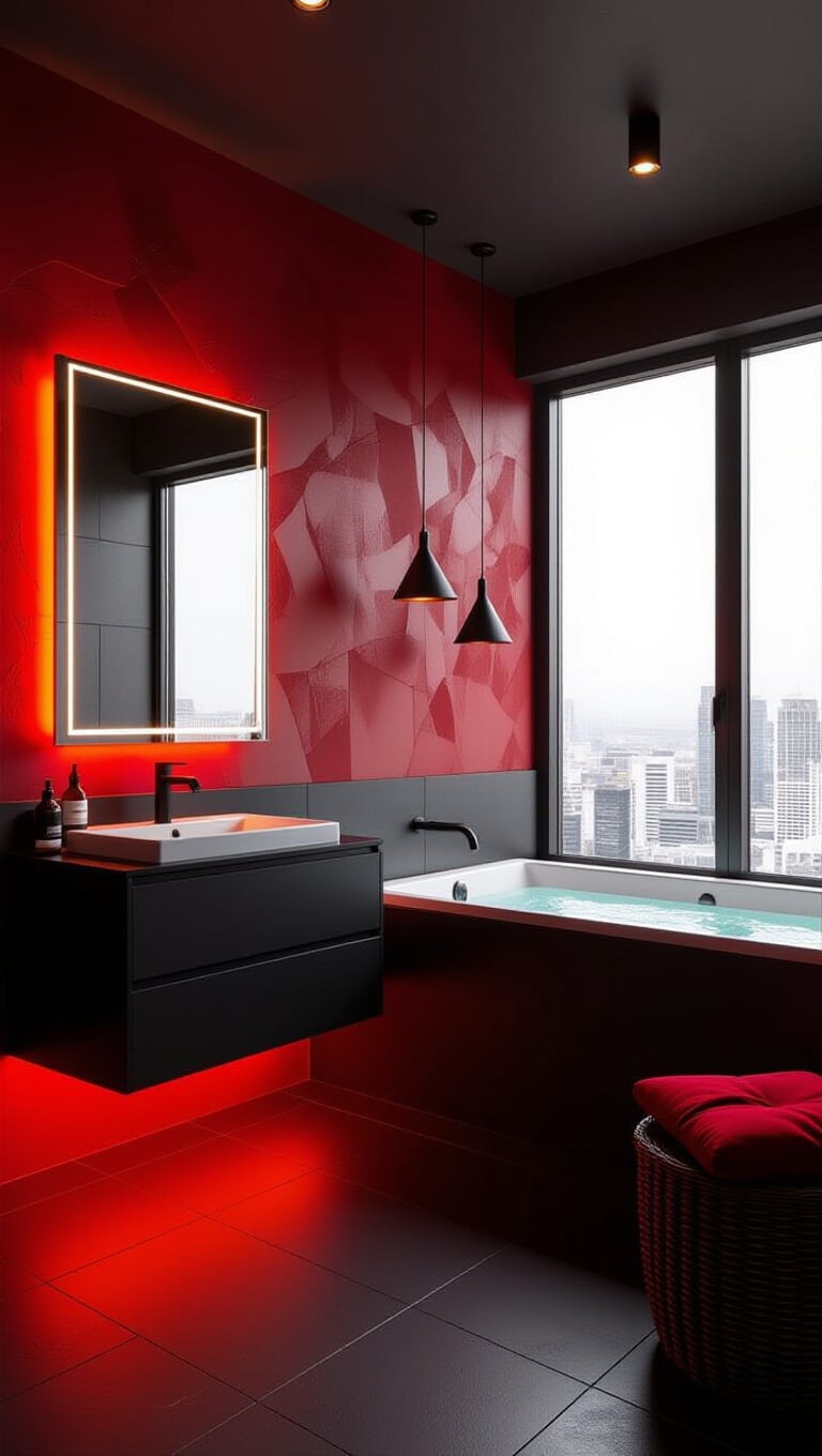 Contemporary Red and Black Contrast Bathroom