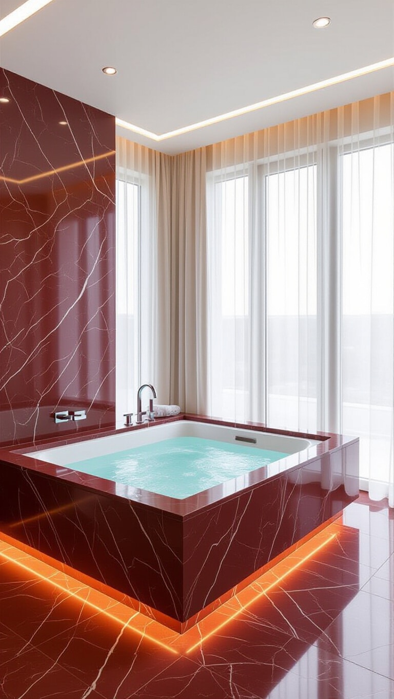Contemporary Red Marble Spa Bathroom