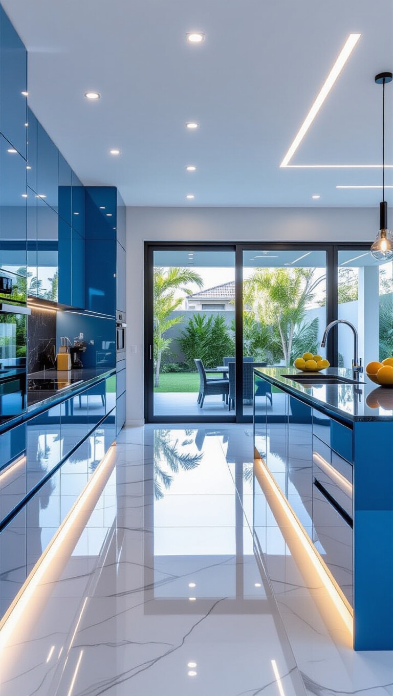 Contemporary Sky Blue Glossy Kitchen