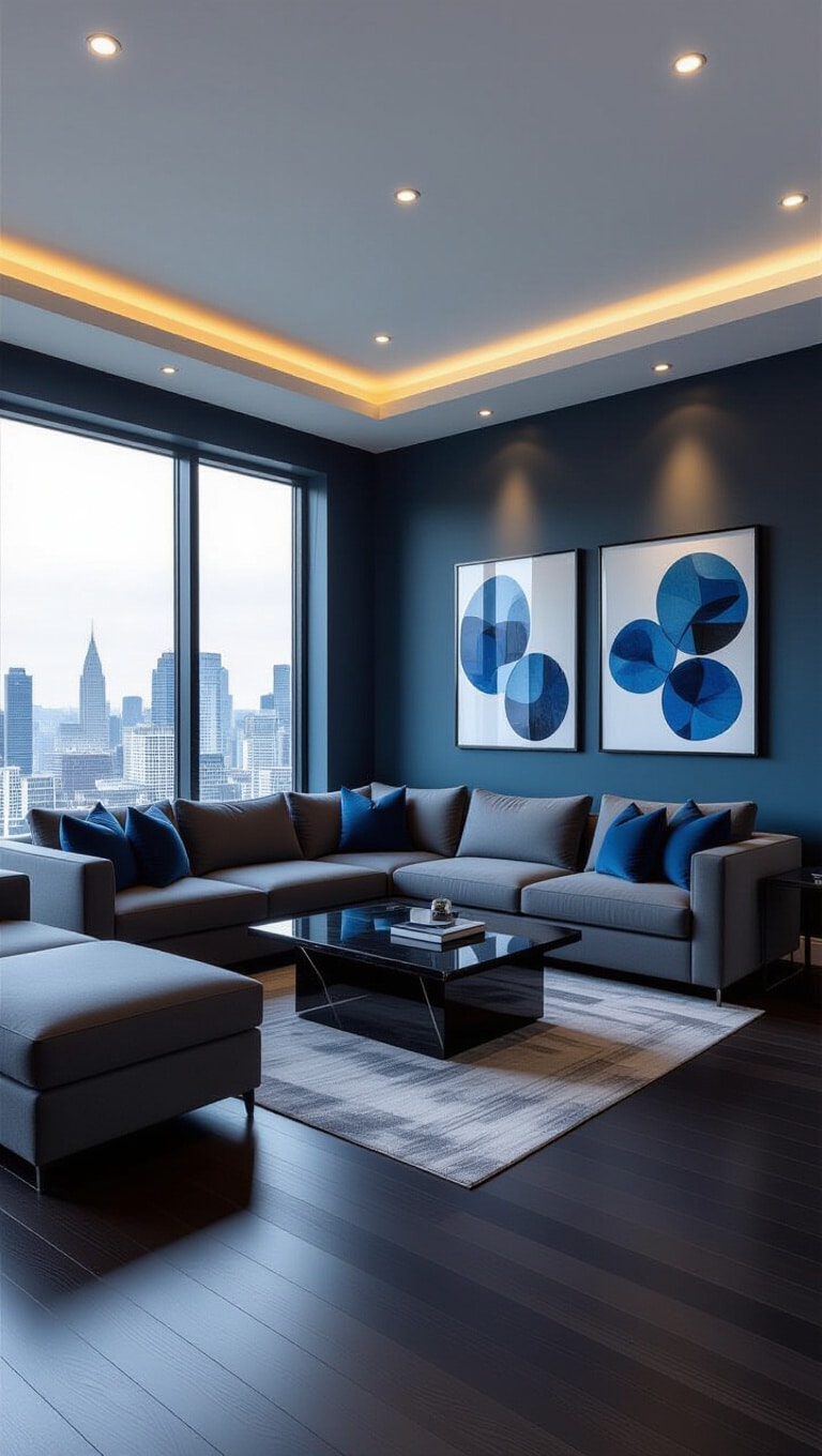 Contemporary Slate Blue Living Room