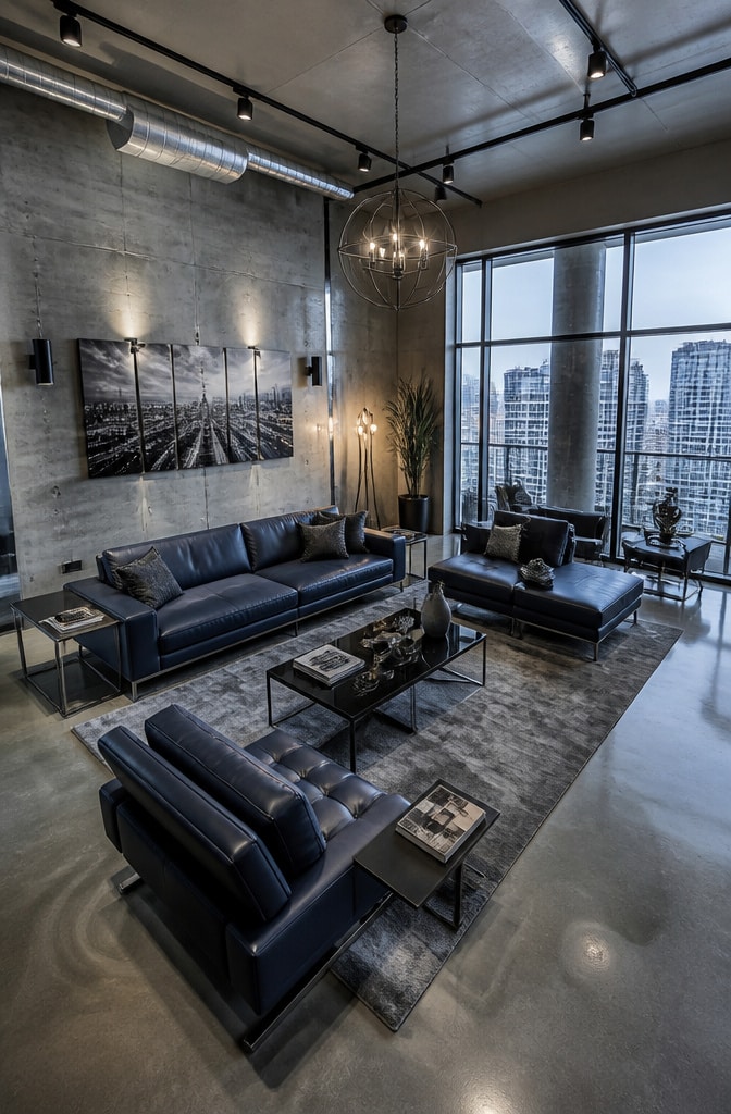 Contemporary Slate Blue Urban Living Room