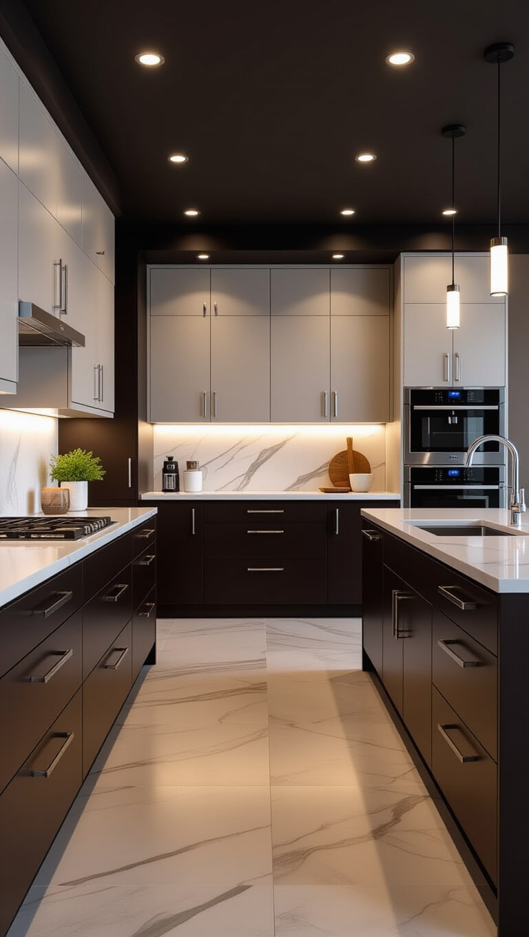 Contemporary Two-Tone Brown Cabinets