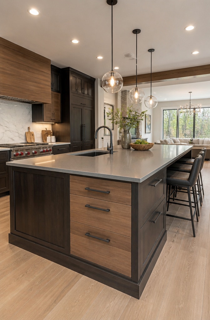 Contemporary Two-Tone Brown Kitchen Island