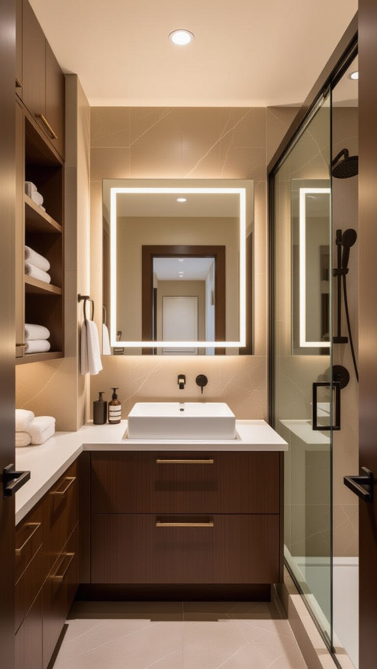 Contemporary Warm Brown Bathroom