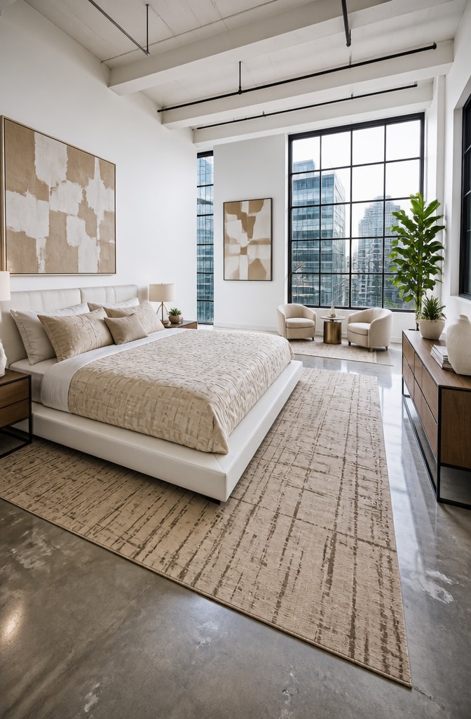 Contemporary White and Beige Urban Bedroom