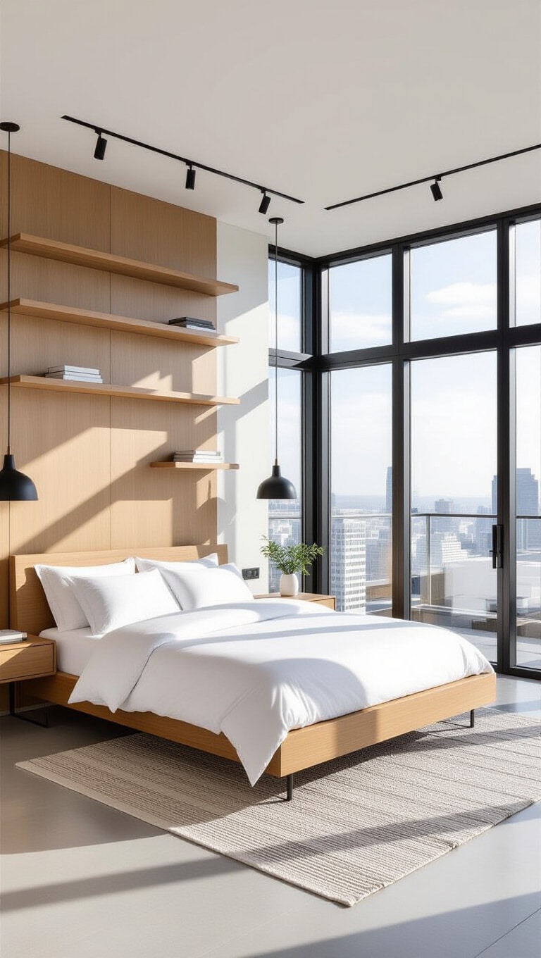 Contemporary White and Wood Urban Bedroom