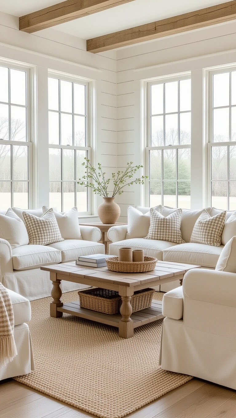 Country Chic Brown and Cream Living Room