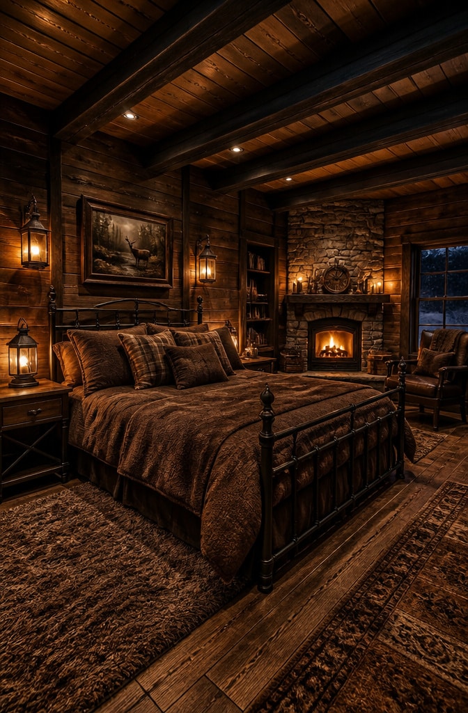 Cozy Black and Brown Cabin Bedroom