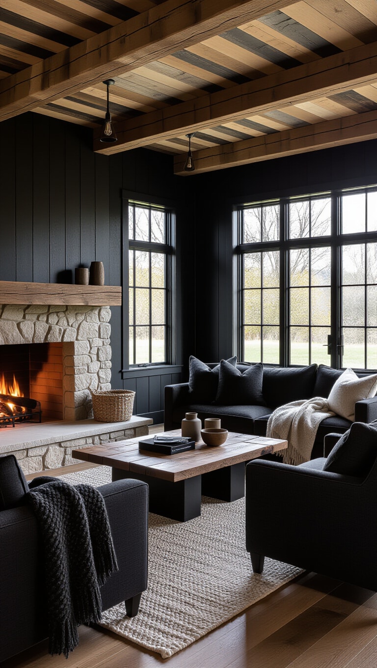 Cozy Black Rustic Living Room