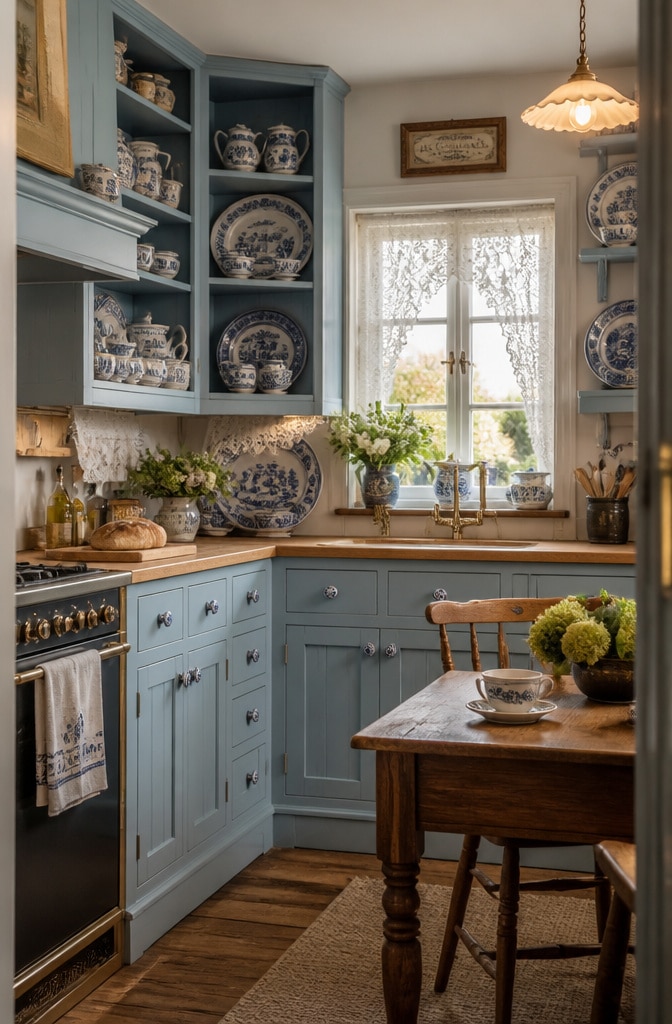 Cozy Blue Willow Cottage Kitchen