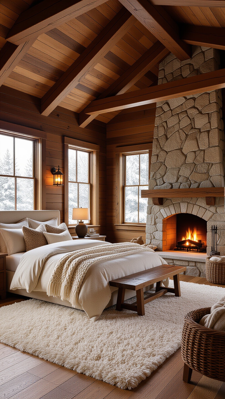 Cozy Cabin Brown and Cream Bedroom