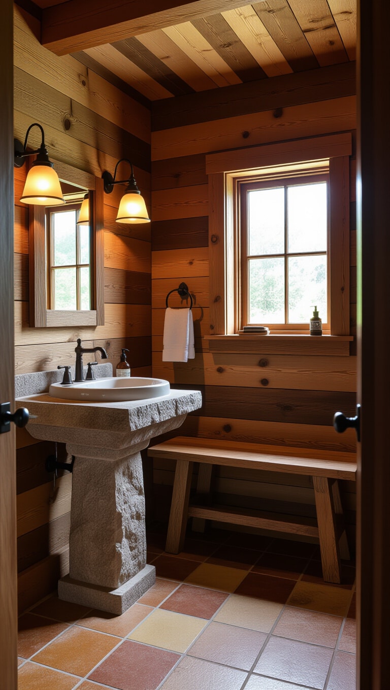 Cozy Cabin-Inspired Brown Bathroom