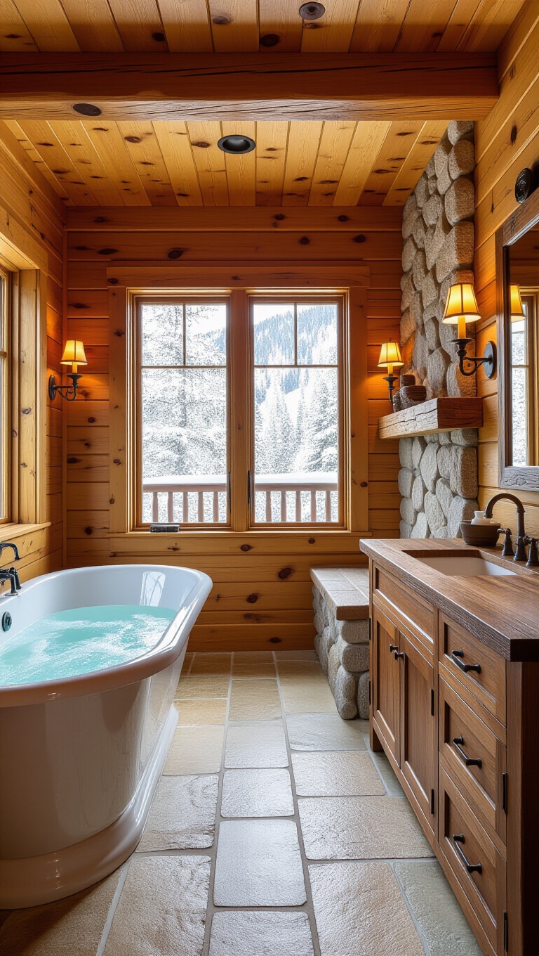 Cozy Cabin-Style Brown Bathroom