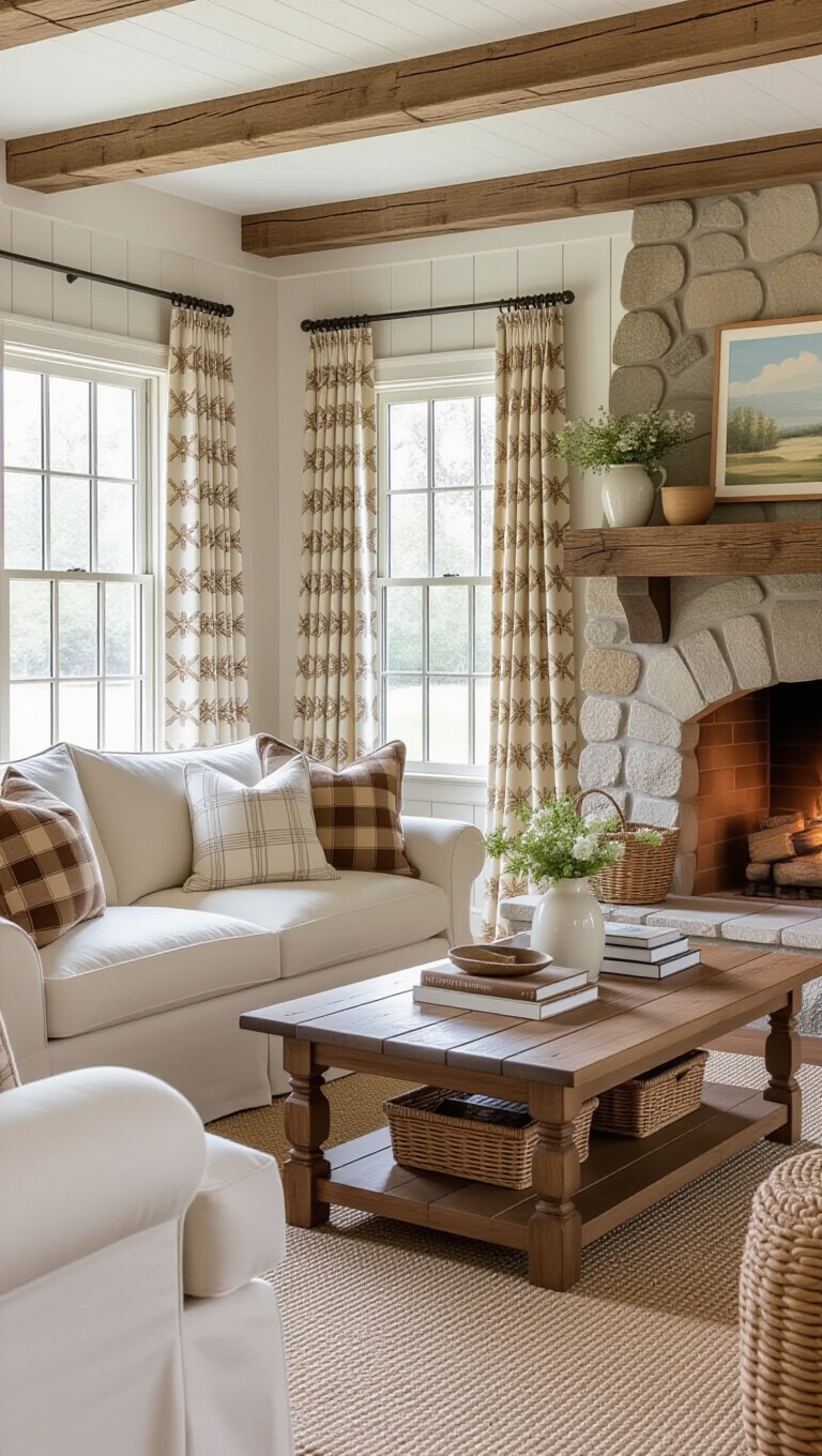 Cozy Cottage Brown and Cream Living Room