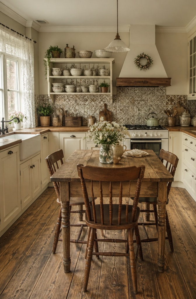 Cozy Cottage Cream and Brown Kitchen