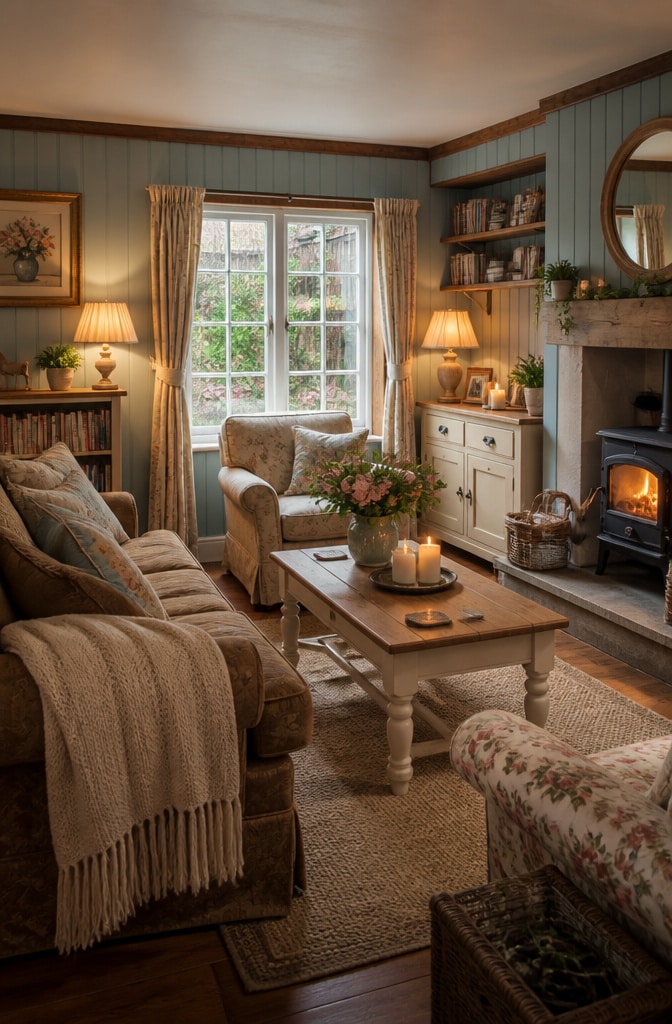 Cozy Cottage Light Blue and Soft Brown Living Room