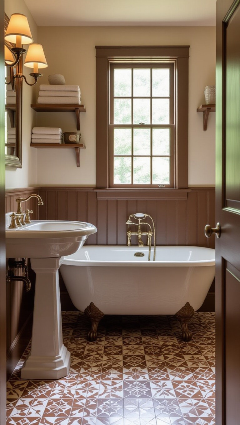 Cozy Cottage Style Brown Bathroom