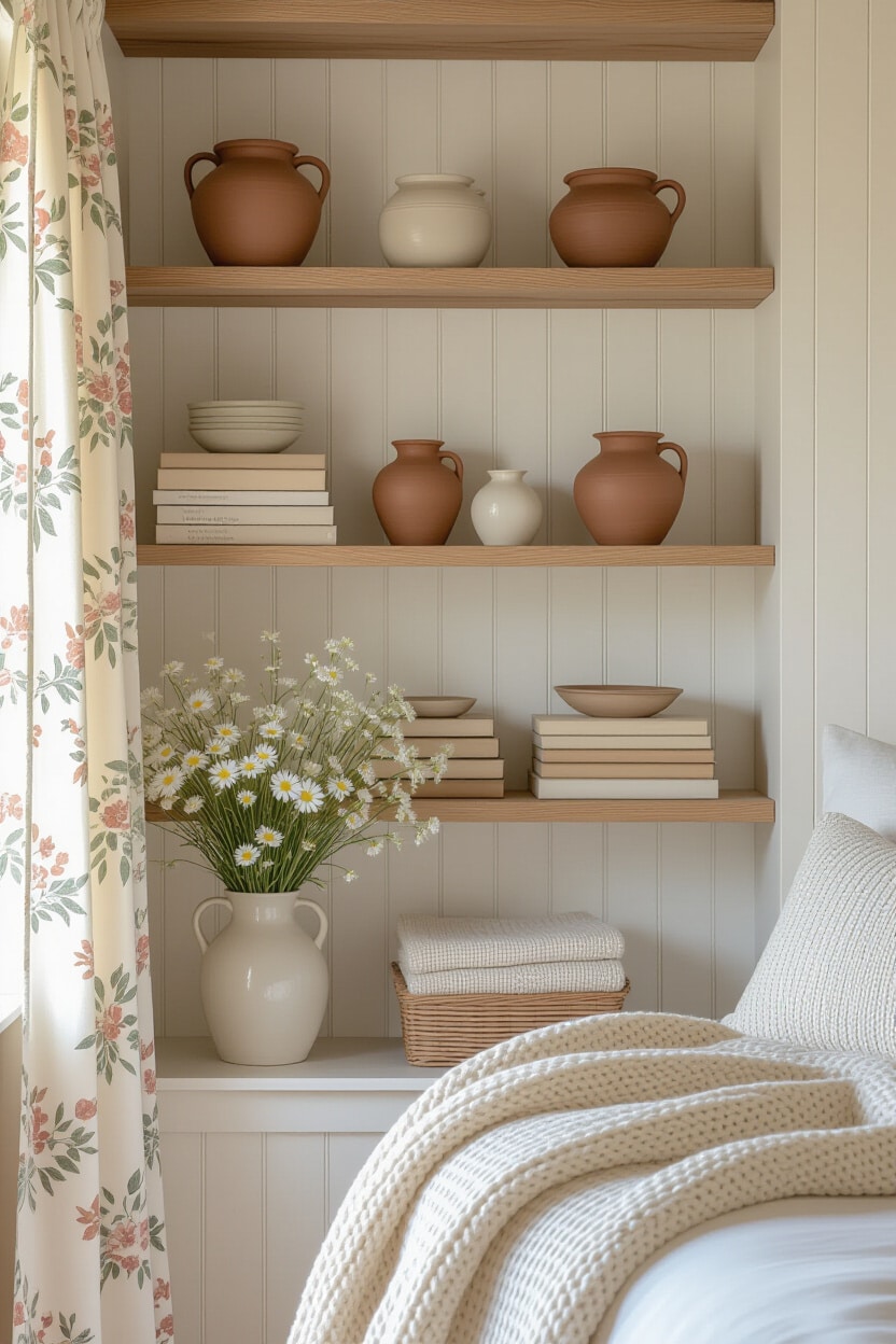 Cozy Cottage Style Shelf Decor Bedroom