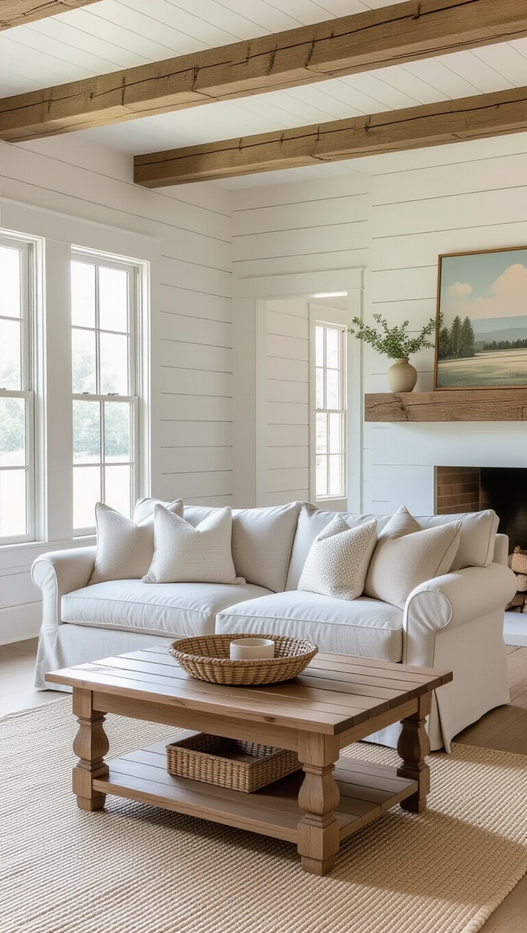 Cozy Farmhouse Light Blue Couch Living Room