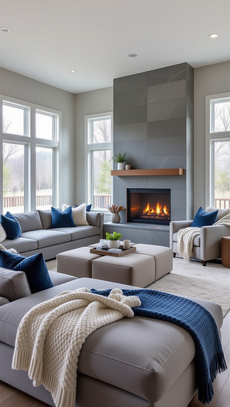 Cozy Modern Blue and Gray Family Room