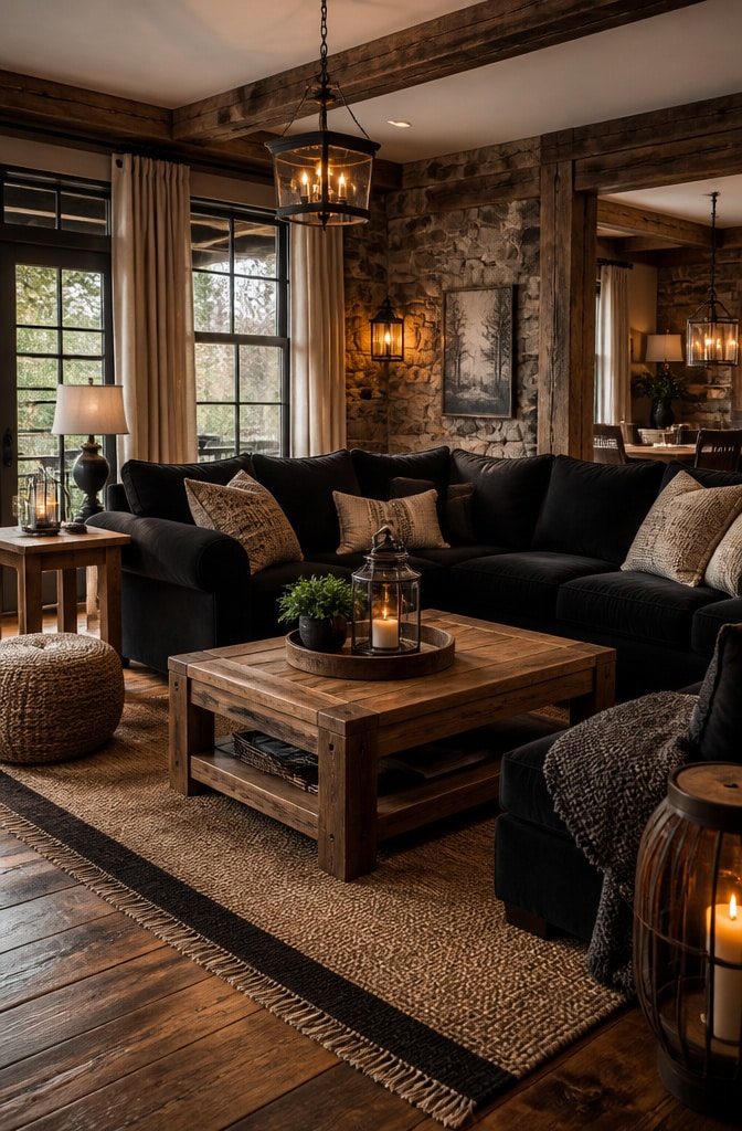 Cozy Rustic Black Sofa Living Room
