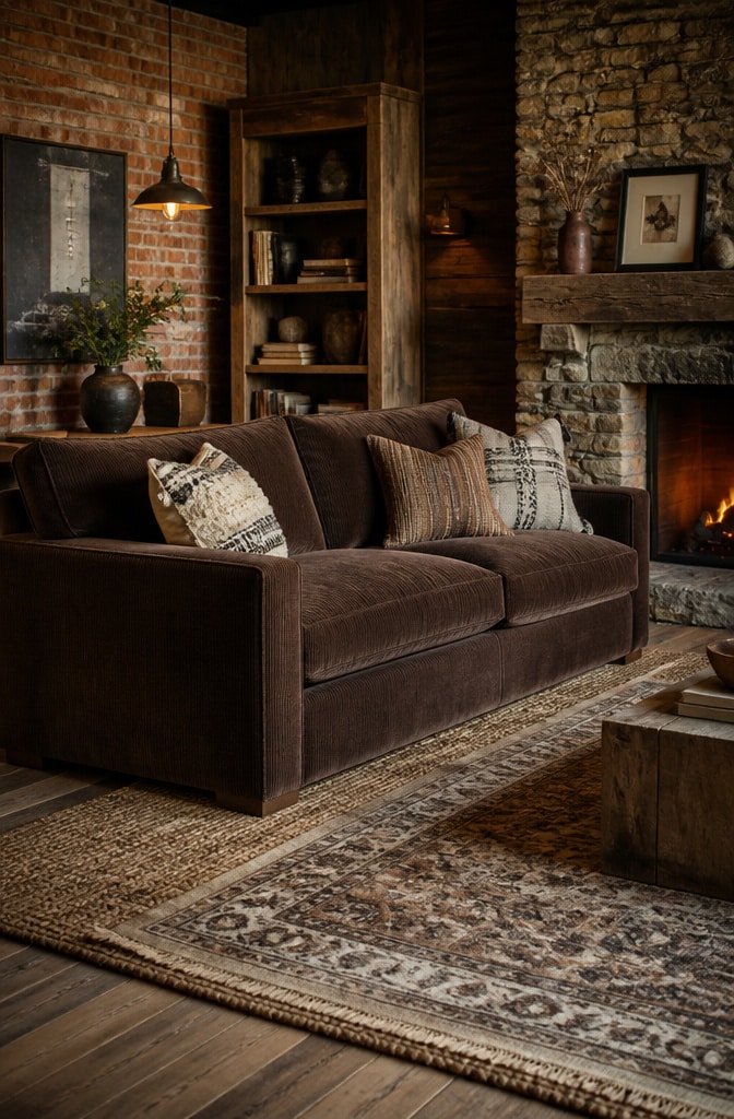 Cozy Rustic Brown Sofa Living Room