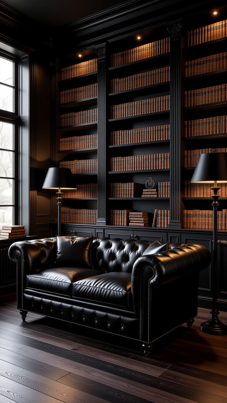 Dark Academia Black Living Room