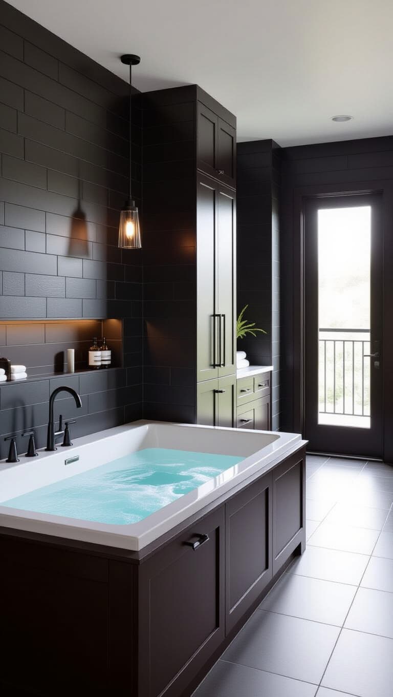 Dark and Moody Brown Cabinets Bathroom