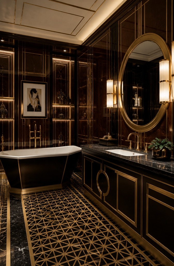 Dark Brown Art Deco Glam Bathroom