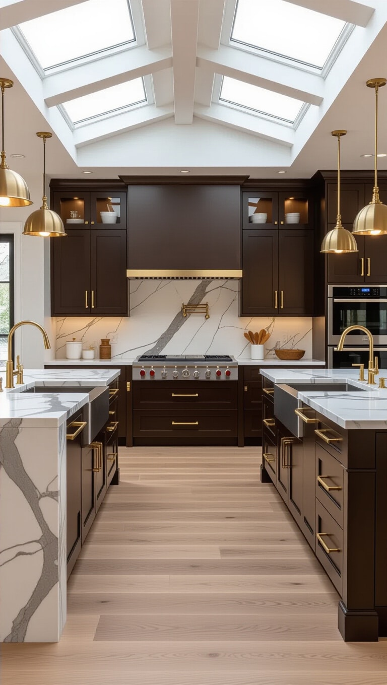 Dark Brown Kitchen with Marble Accents