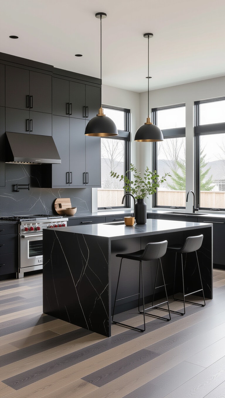 Dark Brown Kitchen with Matte Black Accents