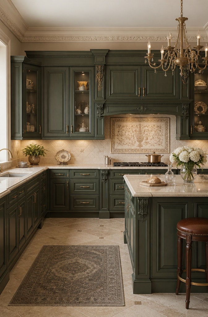 Dark Olive Green Traditional Cabinets