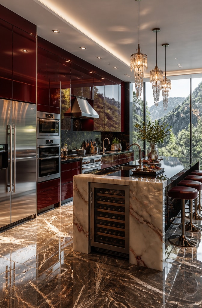 Dark Red Luxury High-Gloss Kitchen