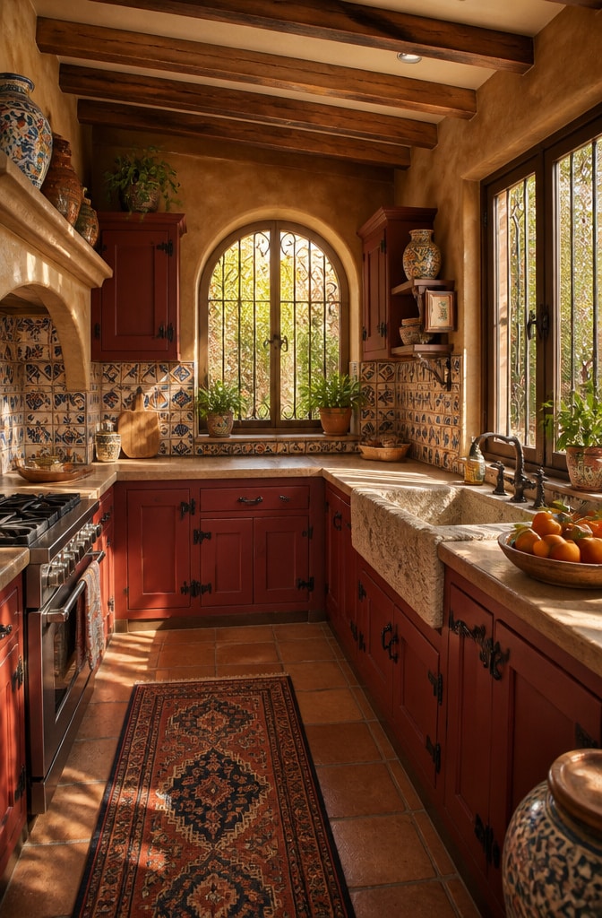 Dark Red Mediterranean Kitchen