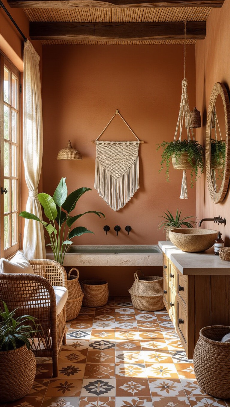 Earthy Bohemian Brown Bathroom Oasis