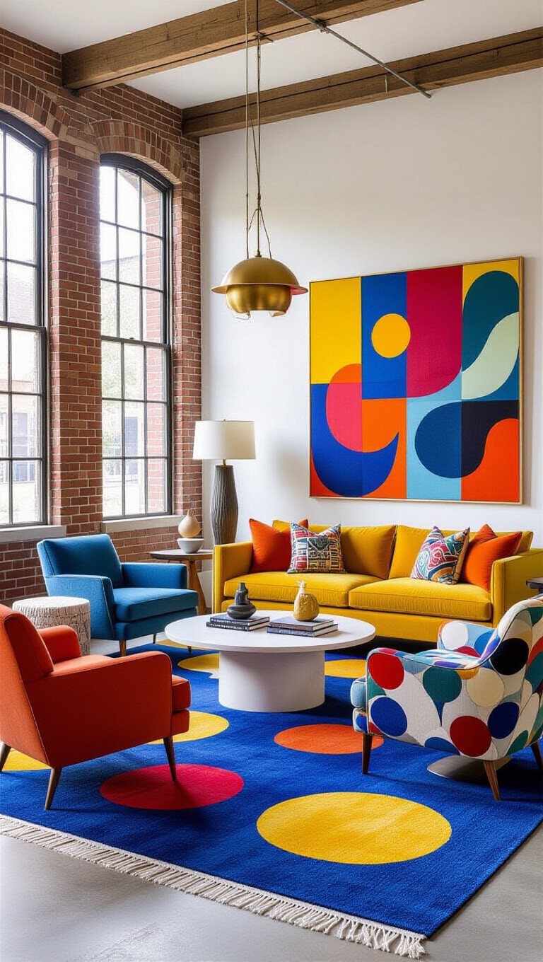 Eclectic Artistic Blue Rug Living Room