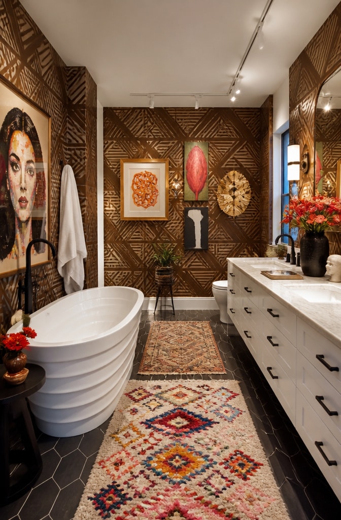 Eclectic Artistic Brown and White Bathroom