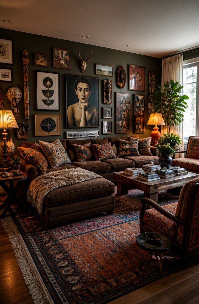 Eclectic Artistic Brown Sectional Lounge