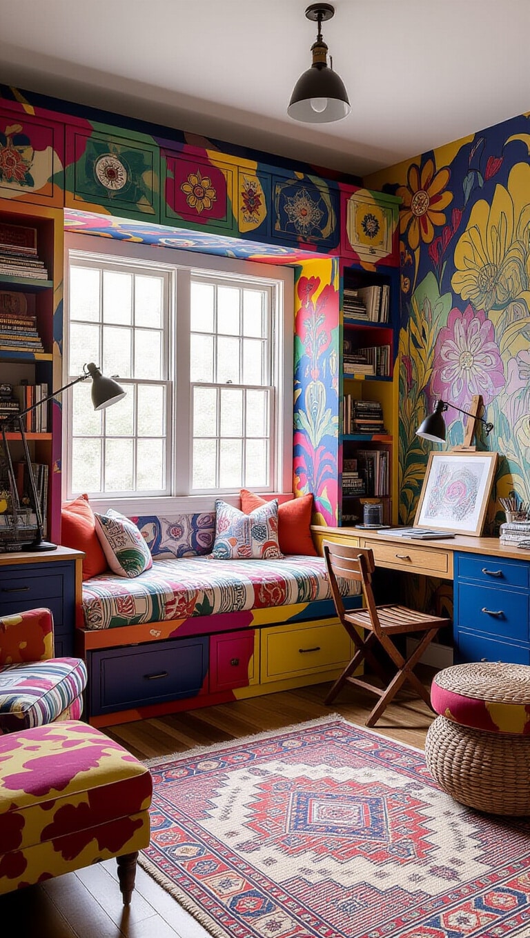 Eclectic Artistic Space-Saving Bedroom