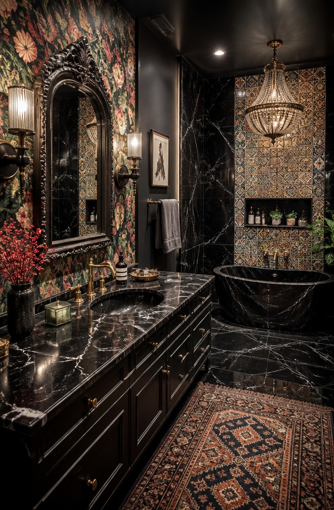 Eclectic Black Marble Bathroom Fusion