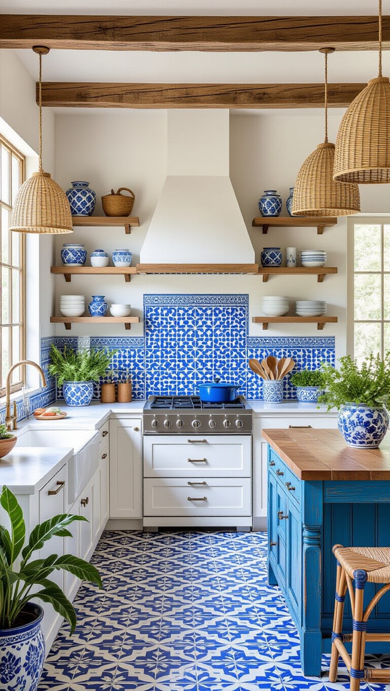 Eclectic Blue and White Bohemian Kitchen