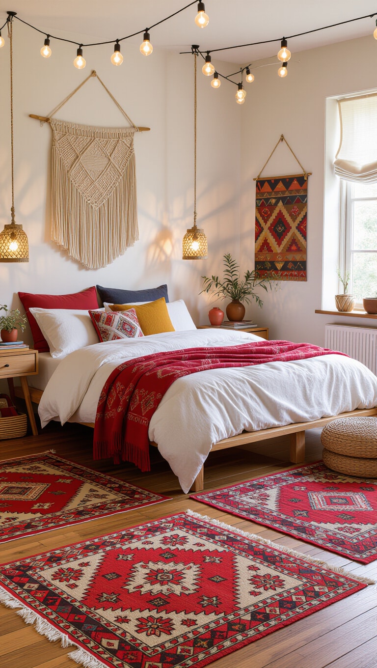 Eclectic Bohemian Red Rug Bedroom